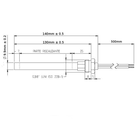 Cartuccia resistenza per stufa a pellet filetto 3/8 diametro 9.9
