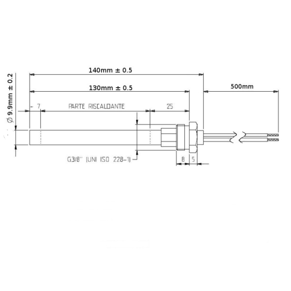 Cartuccia resistenza per stufa a pellet filetto 3/8 diametro 9.9