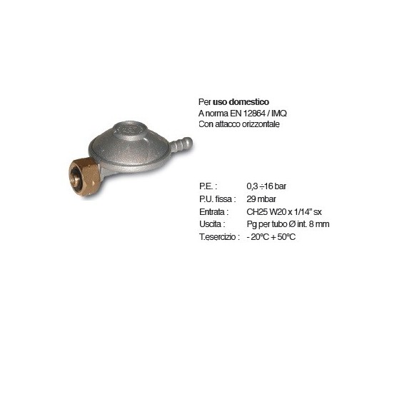 regolatore gas GPL 1 kg attacco gomma