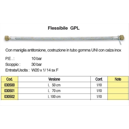 Tubo in gomma rivestito con treccia metallica in acciaio zincato lungo cm 70