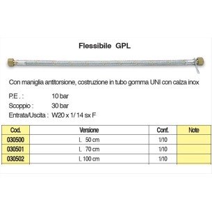 Tubo in gomma rivestito con treccia metallica in acciaio zincato lungo cm 100